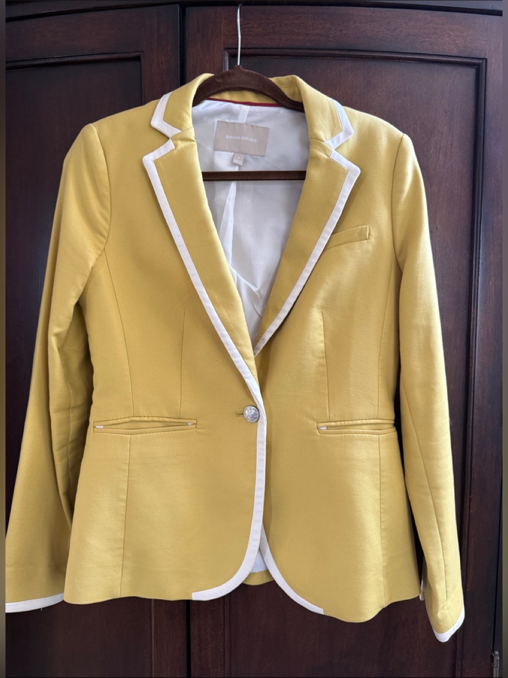 Banana Republic Yellow Blazer with White Piping